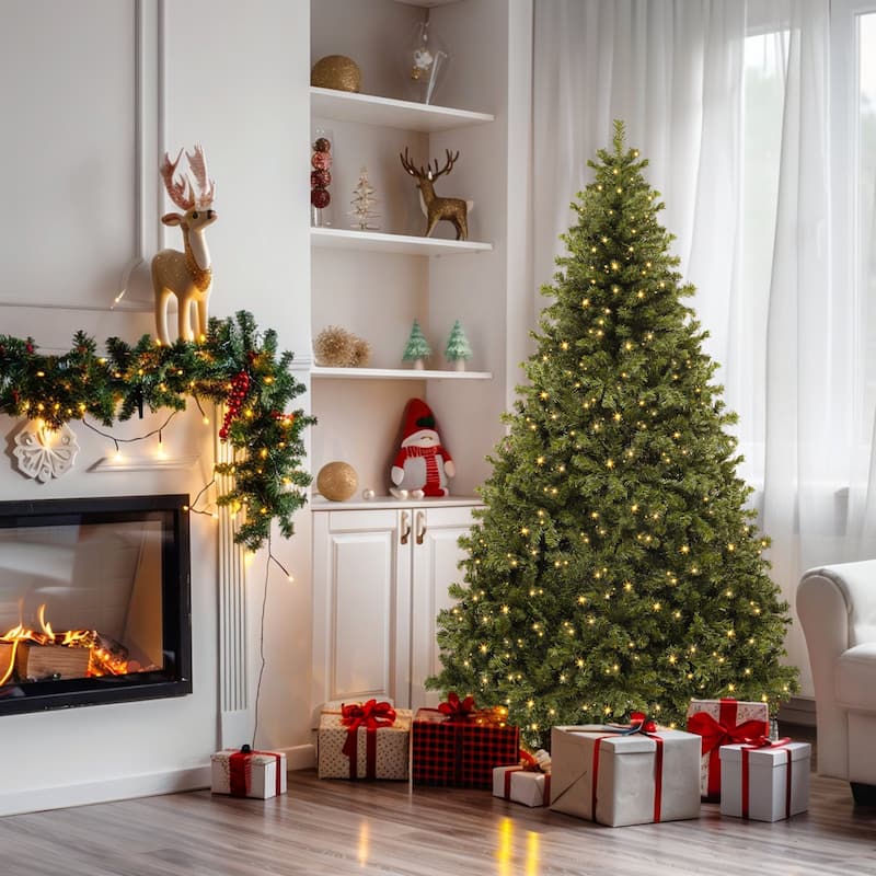 6/7.5Ft Pre-Lit Spruce Christmas Tree, Artificial Xmas Tree with 880 Branch Tips and 250 Lights for Home