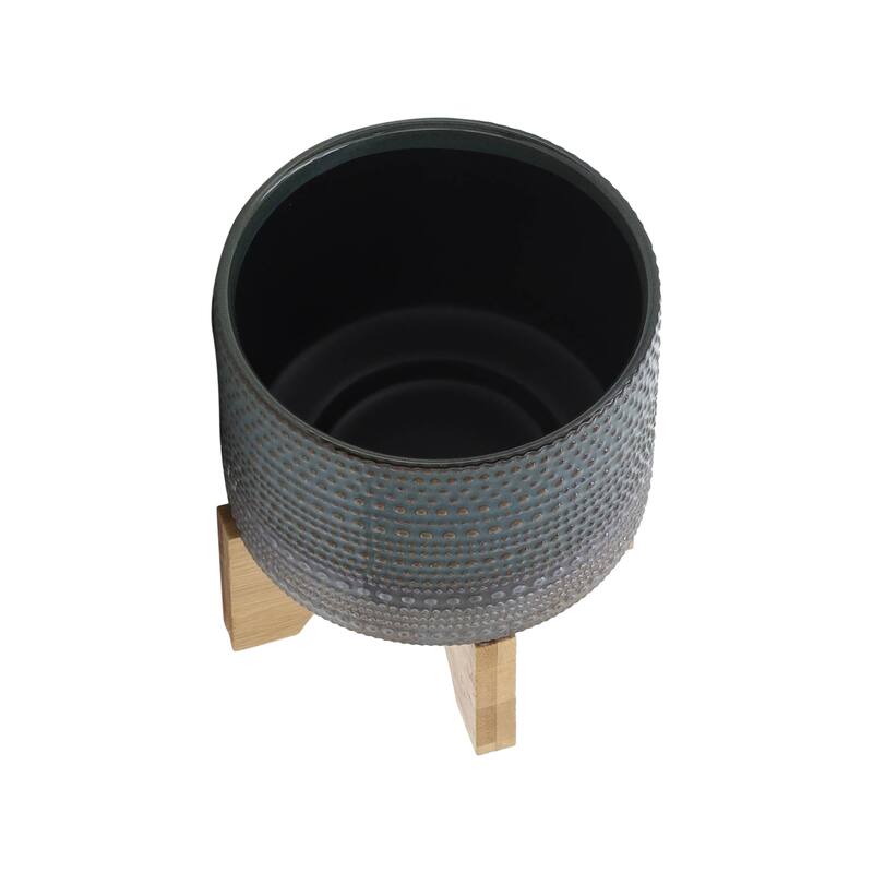 Sagebrook Home Ceramic Planter with Natural Wood Stand
