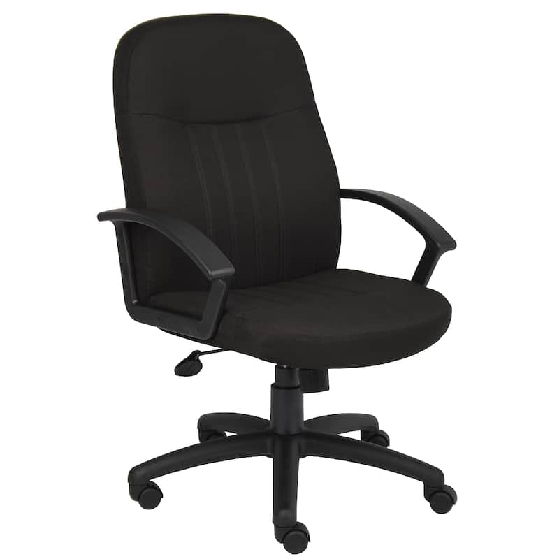 Hugh Mid-Back Manager Chair with Rolling Base, Black Crepe Fabric