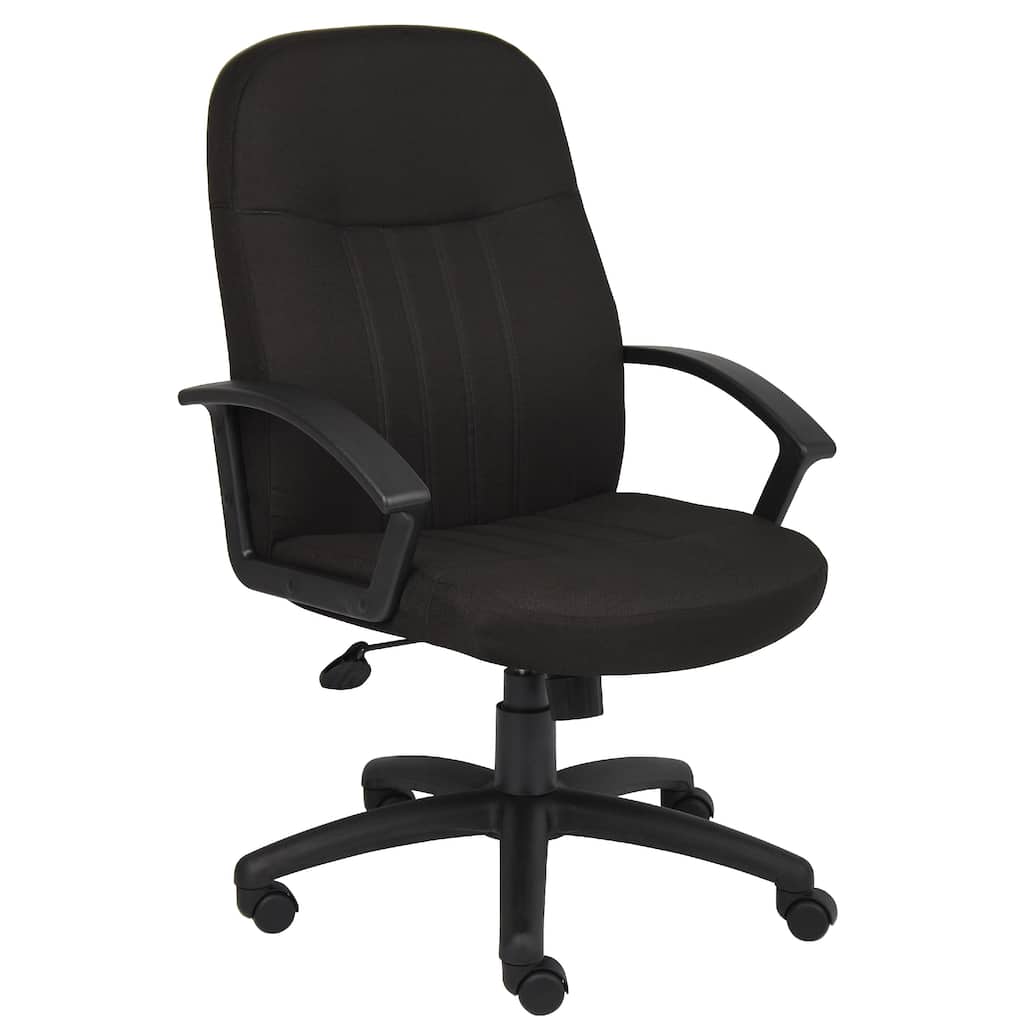 Hugh Mid-Back Manager Chair with Rolling Base, Black Crepe Fabric