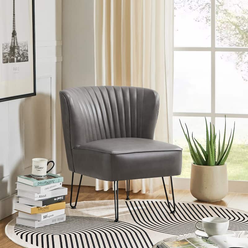 Donia Modern Faux Leather Wingback Armless Side Chair with Metal Legs by HULALA HOME