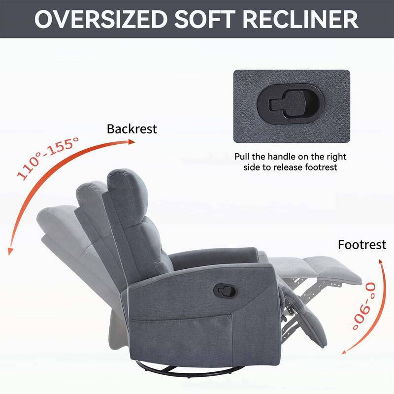 Manual Recliner Chair with Rocker and Swivel,Perfect for Living Room Comfort and Relaxation