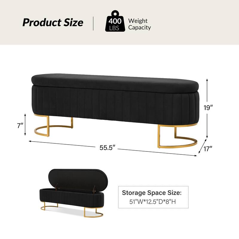 Sara Mid-Century Modern Upholstered Storage Bench Internal Grid With Metal Legs by HULALA HOME