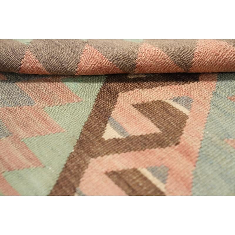 Hand Woven Oriental 100% Wool Carpet Southwestern Tribal Green Kilim Area Rug - 9' 6'' X 4' 10''
