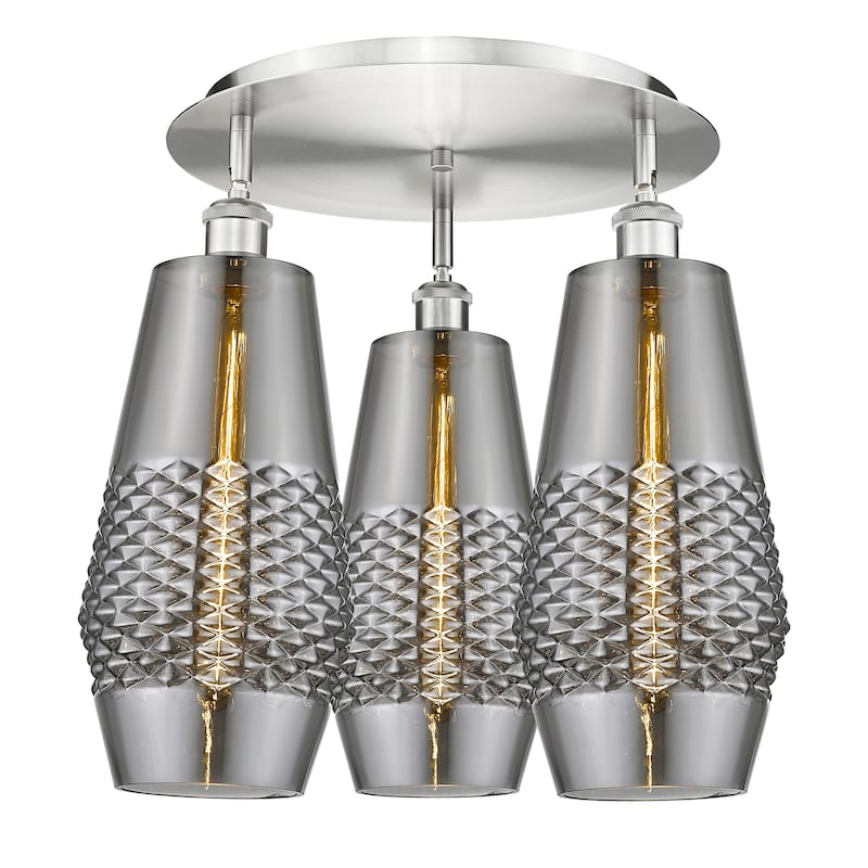 Innovations Lighting Windham - 3 Light 19" Flush Mount - Smoked/Satin Nickel