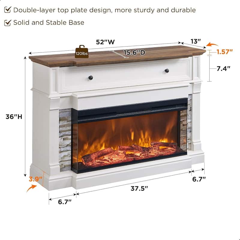 Farmhouse TV Stand With 3-Sided Glass Fireplace, Entertainment Center
