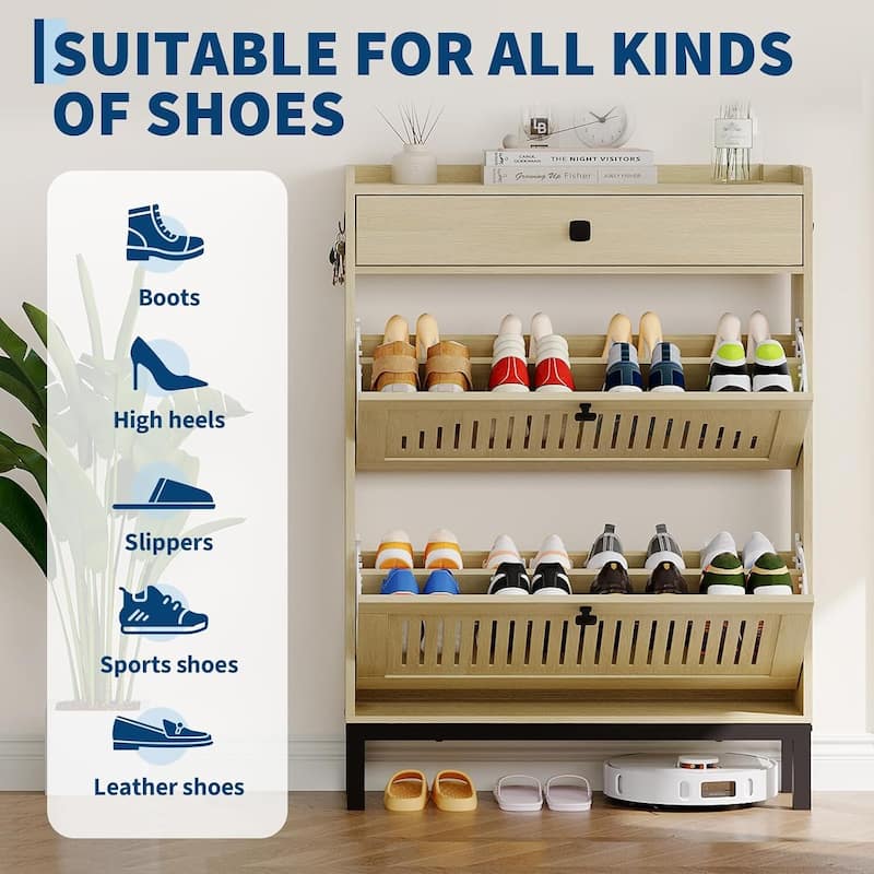Freestanding 2 Flip Drawer Shoe Cabinet Organizer for Entryway, Hallway, Living Room