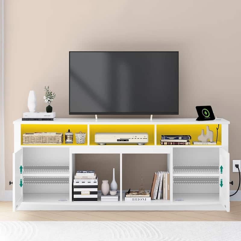 Farmhouse TV Stand with Barn Doors & Cabinets for TVS Up to 80" - 73 inches