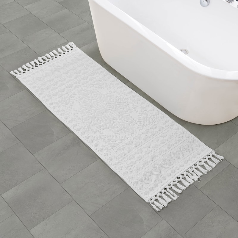 French Connection Nellore Fringe Cotton Bath Rug - White - 24x64