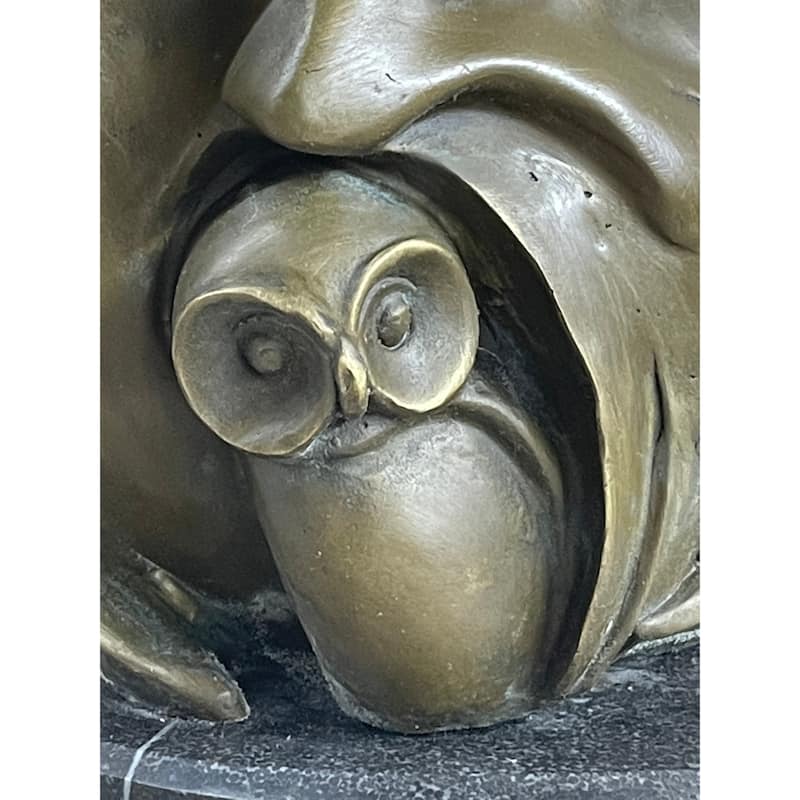 Signed Barye Owl Bird Bronze Sculpture Figurine Marble Base Art Deco Hotcast Art