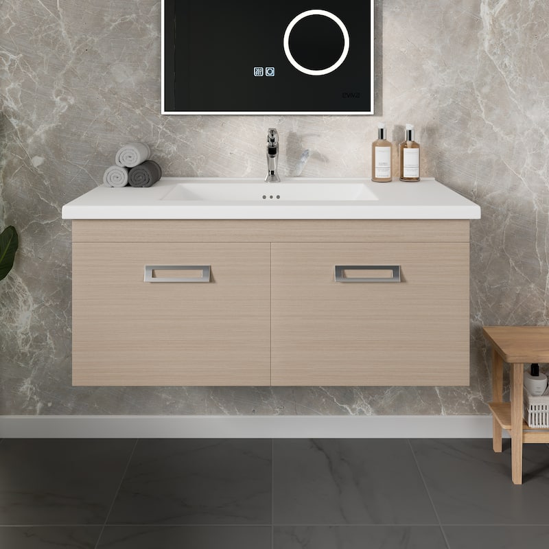 Eviva Orleans 38"W x 20"D Wall Mount Bathroom Vanity with White Porcelain Countertop and Integrated Sink - Beige