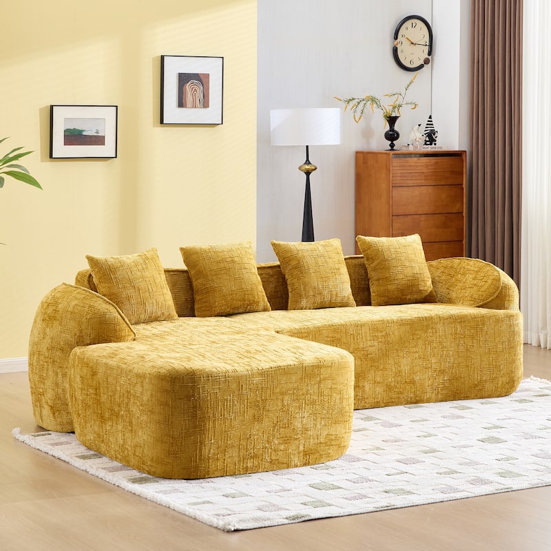 L-Shaped Sectional Sofa with Chaise Lounge, Chenille Upholstered 4 Seater Sofa, Compressed Sofa with Throw Pillows