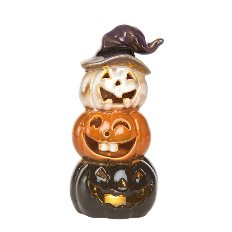 Transpac Ceramic 8.07 in. Multicolor Halloween Stacked Jack-O-Lantern