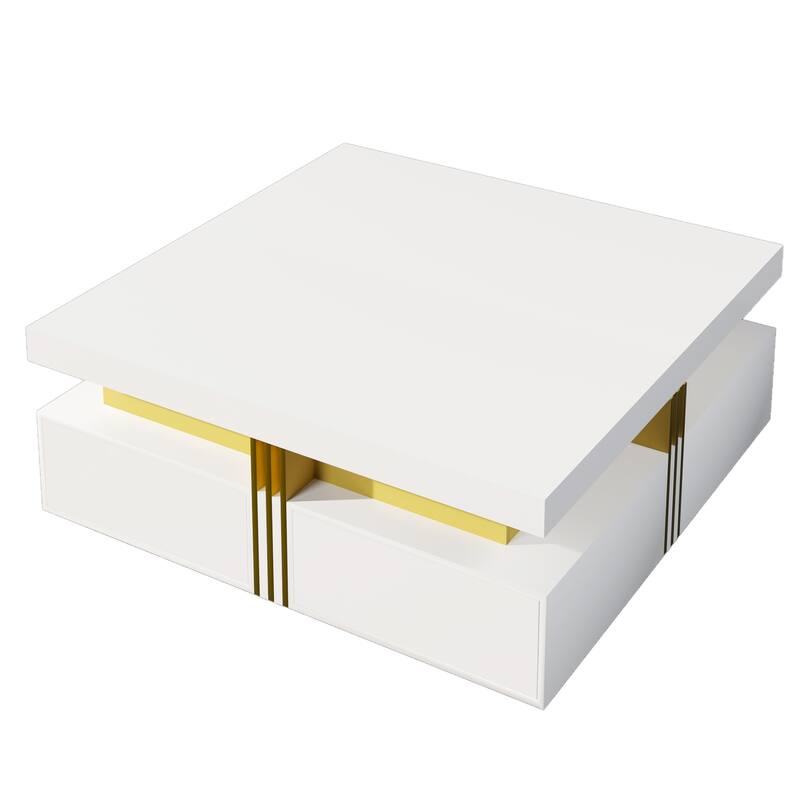 Modern Glossy Square Storage Coffee Table with Drawers