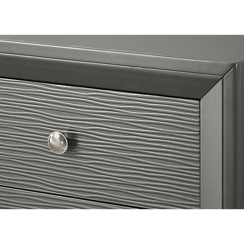 1pc Contemporary Modern 2-Drawer Nightstand Round Knobs Bedroom Wooden Furniture Gun Metal Gray Finish