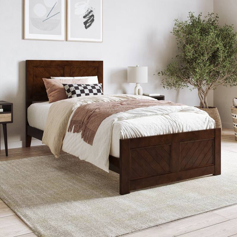 Berkshire Queen Low Profile Platform Bed with Matching Footboard - Walnut - Twin XL