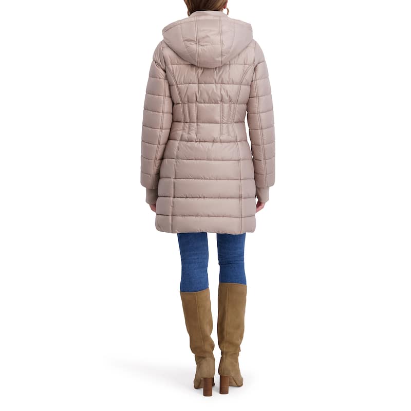 Kensie Quilted Hood Mid-Length Puffer Jacket