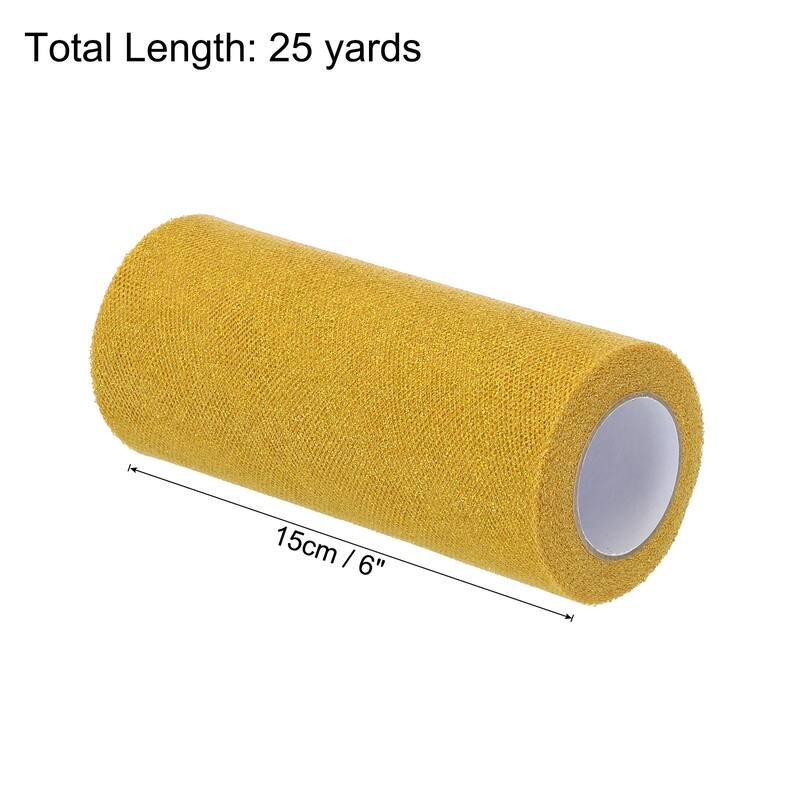 6" Sequin Tulle Ribbon Rolls Glitter Sparkly Netting Fabric for Gift - Light Gold - 25 Yards