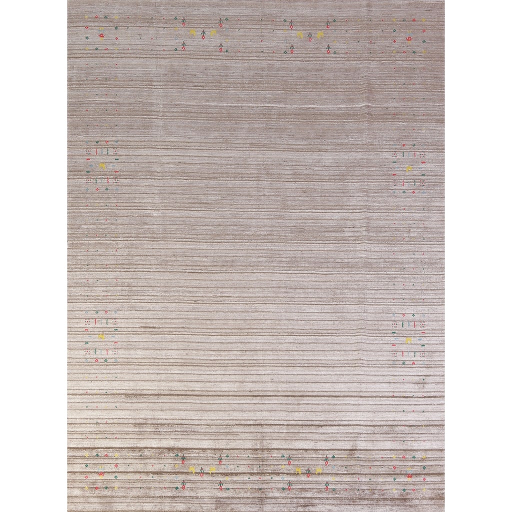 Hand Knotted Oriental 100% Wool Carpet Tribal Tribal Beige & Ivories Gabbeh Area Rug - 9' 11'' X 7' 10''