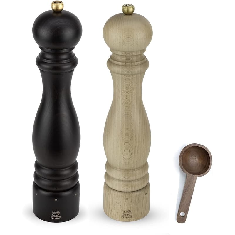 Peugeot Paris u'Select Salt & Pepper Mill, Inch, Chocolate/Natural - With Wooden Spice Scoop (12 Inch) - 3 Piece