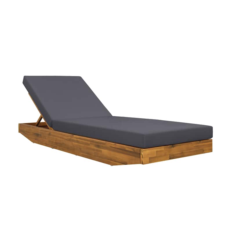 Christopher Knight Home - Outdoor Acacia Wood Chaise Lounge, Water-Repellent Cushion, Ergonomic Recliner Headrest - 79.6"L