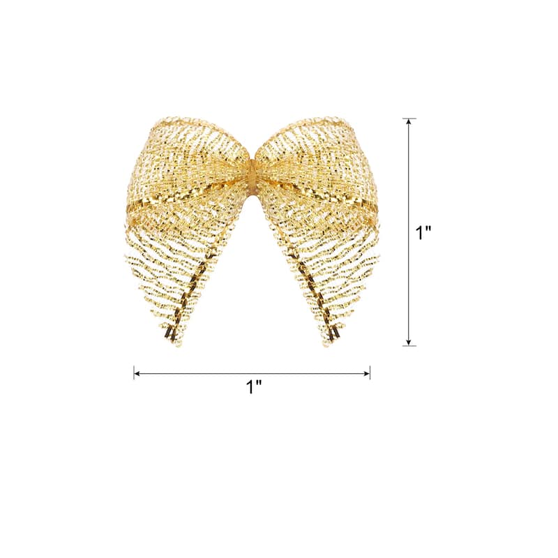 50Pcs Mini Metallic Edge Ribbon Bow 1" Satin Ribbon Flower Bows Soft Gold Tone - Gold Tone - Gold Tone