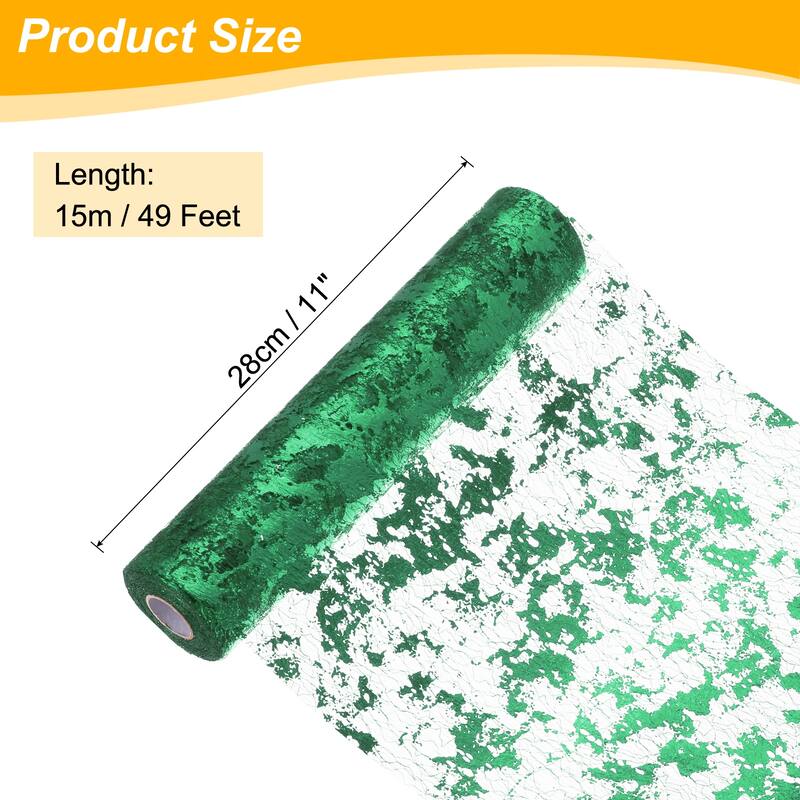 Table Runner, Sequin Gold Foil Thin Mesh Metallic Table Runner - Christmas Green - 49 Feet