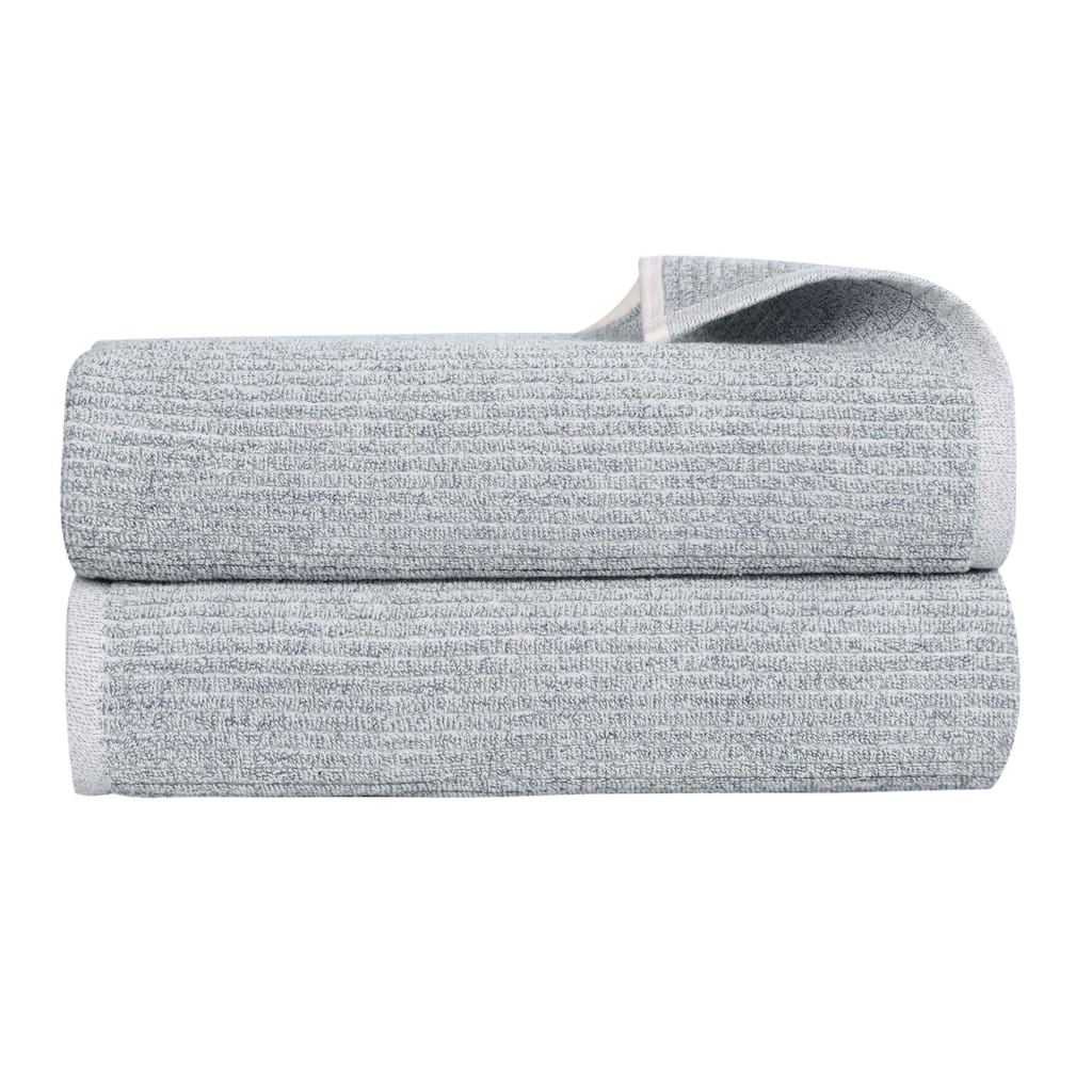 Blue Nile Mills Cotton Blend Medium Weight Solid Ribbed Design Bath Sheets, Set of 2