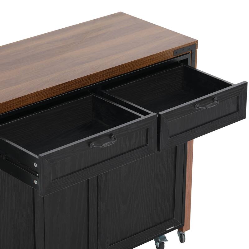 Mobile Kitchen Cart with Pull Out Dining Table Storage Drawers and Spice Rack