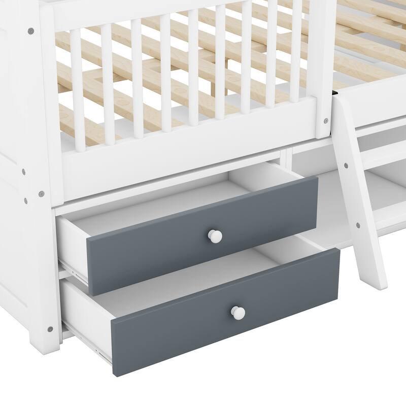 Full/Twin Size Wooden House Bed Frame with Roof, Ladder, Ample Storage - Perfect for Kids' Room, Whimsical Design, Easy Access