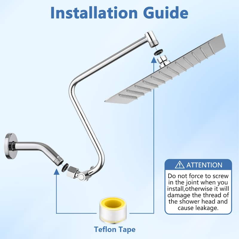 12 inch Adjustable Extension Arm High-pressure Rain Shower Head, Rain Fixed Shower Head