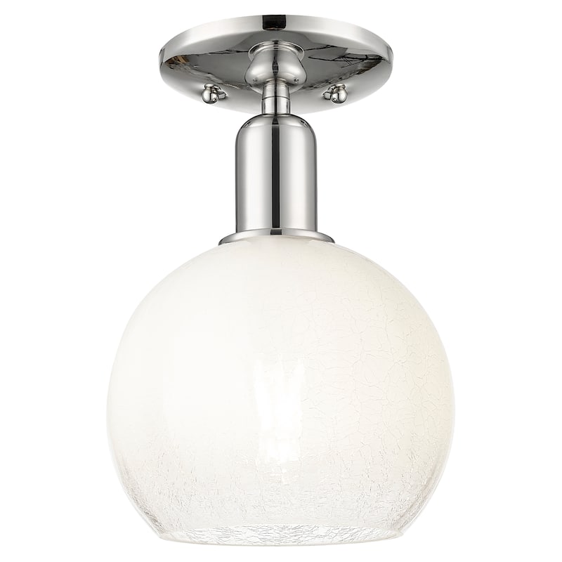 Innovations Lighting Downtown Urban - Brookhaven Globe - 1 Light 8" Semi-Flush Mount Light - Polished Nickel/Opal Shade