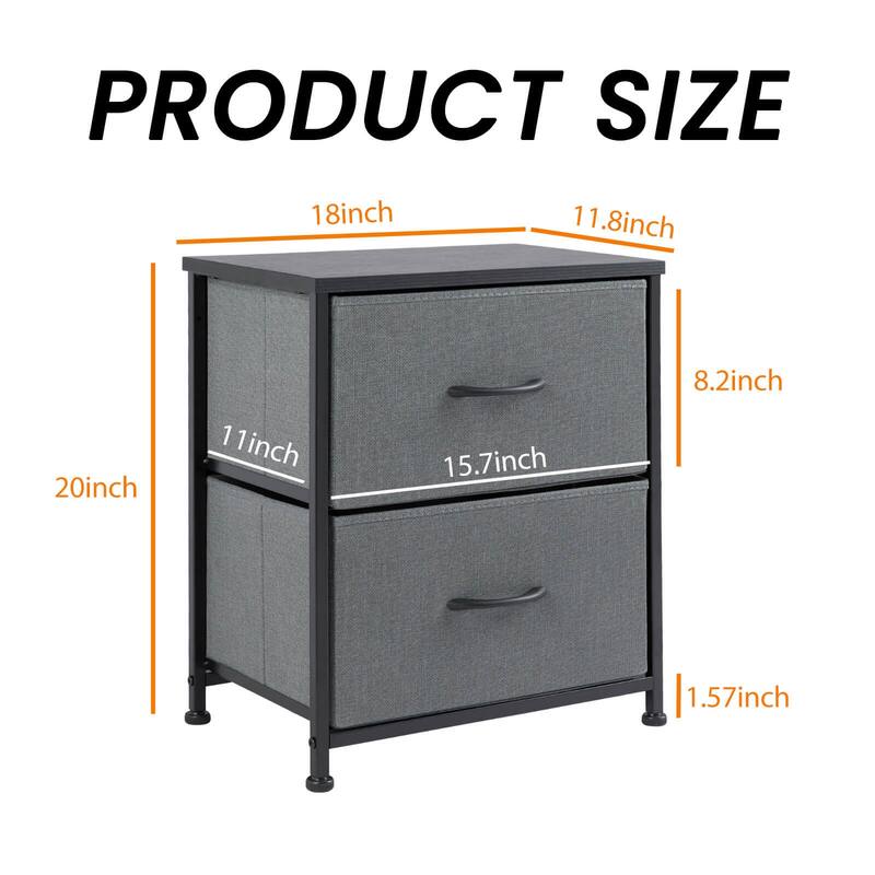 2-Drawer Dresser Chest, Small Fabric Nightstand with Wooden Top and Adjustable Feet,18x20 inch