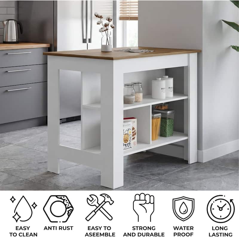 TUHOME Cala 3-Shelf Wooden Casual Kitchen Island