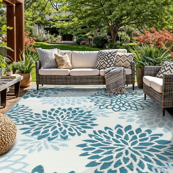 World Rug Gallery Modern Floral Aloha Reversible Recycled Plastic ...