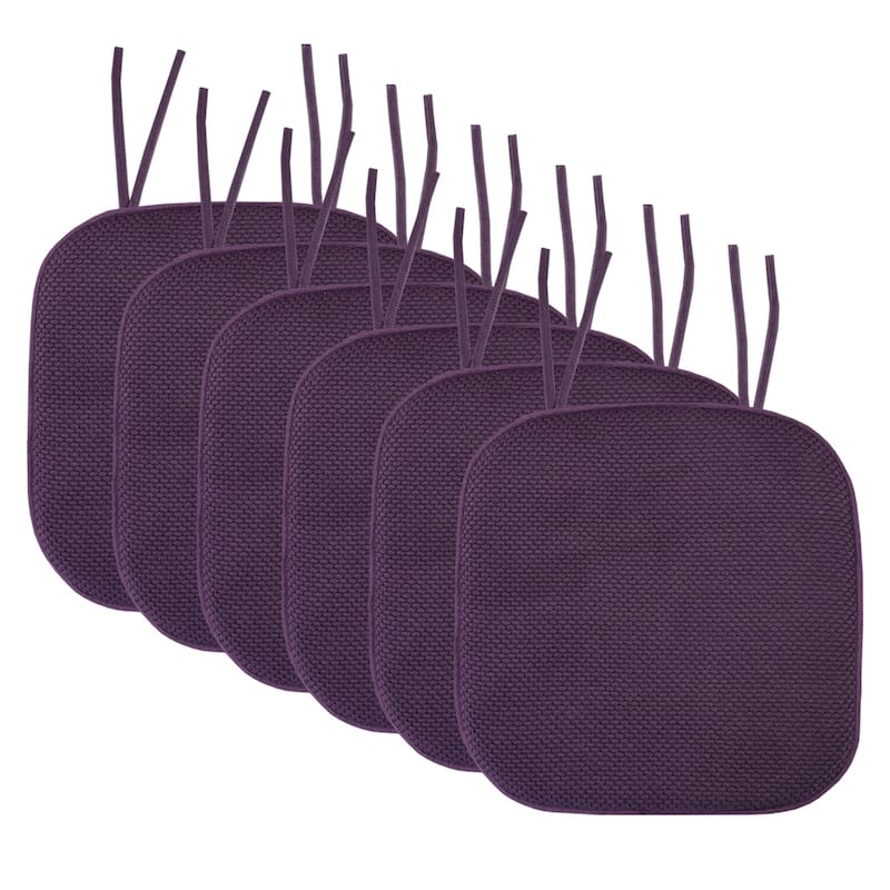 Sweet Home Collection Honeycomb Memory Foam Non Slip Chair Cushion Pad with Ties 16" x 16" - Set of 6 - Eggplant