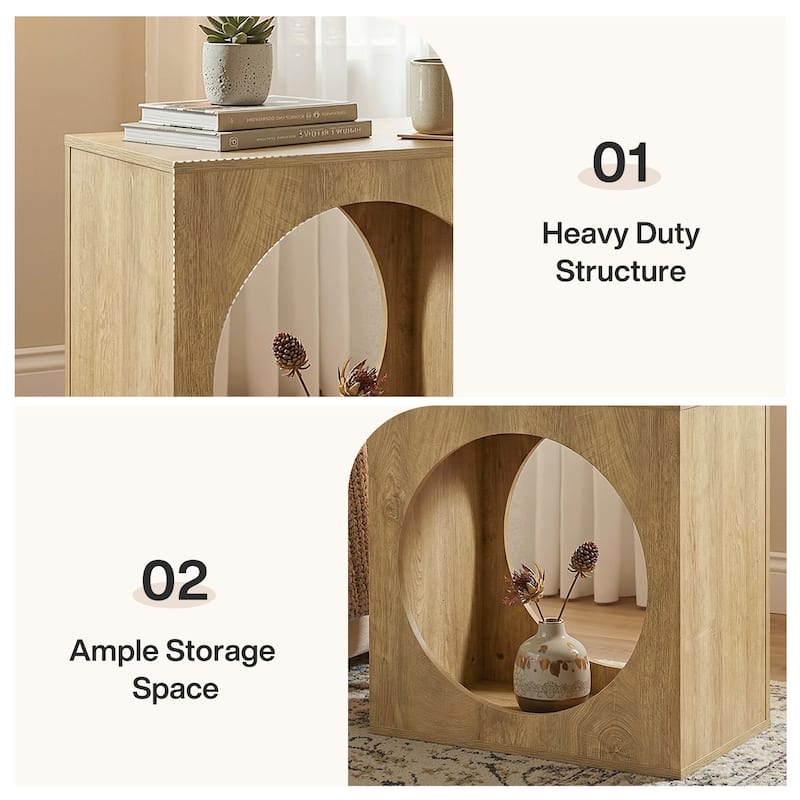 End Table with 2-Tier Storage Shelf, Modern Wooden Side Table