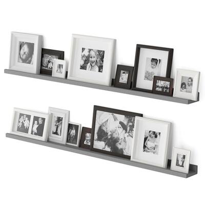 Wallniture Denver 46" Floating Shelves for Photo Display, Picture Ledge Shelf, Gray (Set of 2)