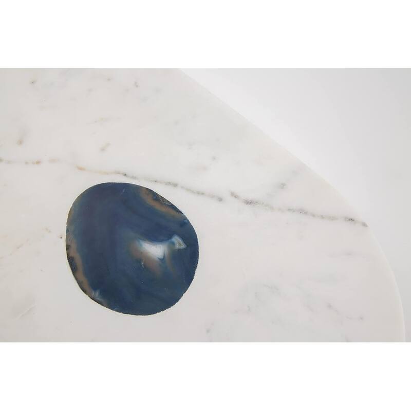 Oval Marble Serving Board with Agate Inlay, White/Blue