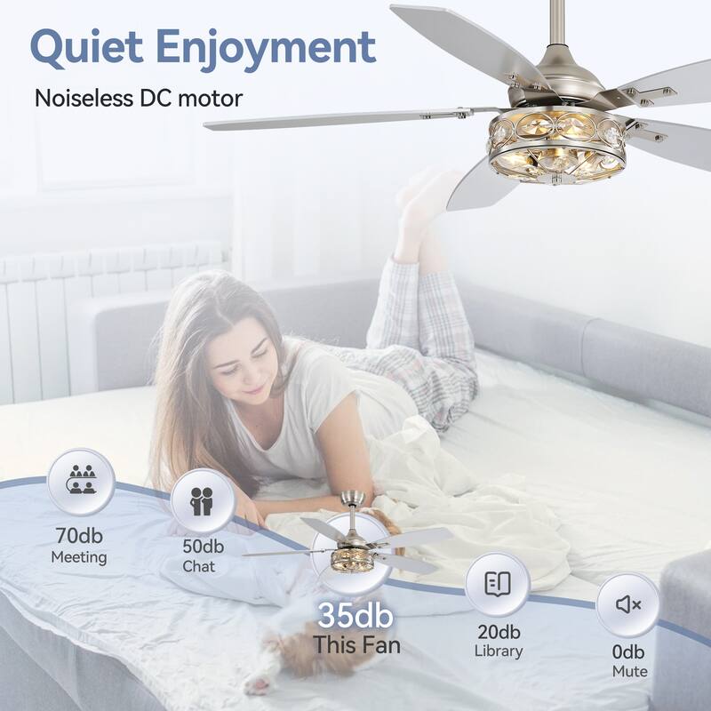 48" Wood 5-Blade Crystal Fandelier Ceiling Fan with Remote and Light