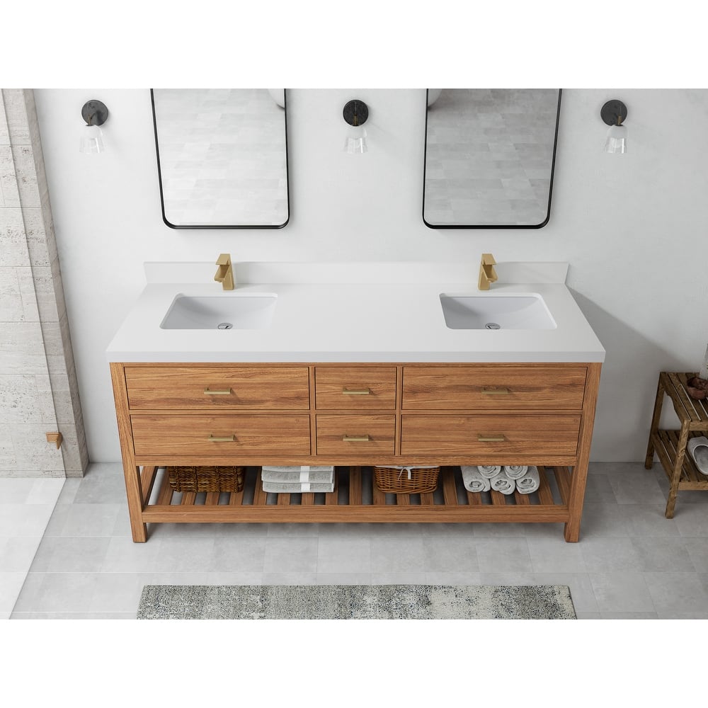 Willow Collections 72 in. W x 22 in. D Parker Solid Teak Double Sink Bathroom Vanity with Countertop