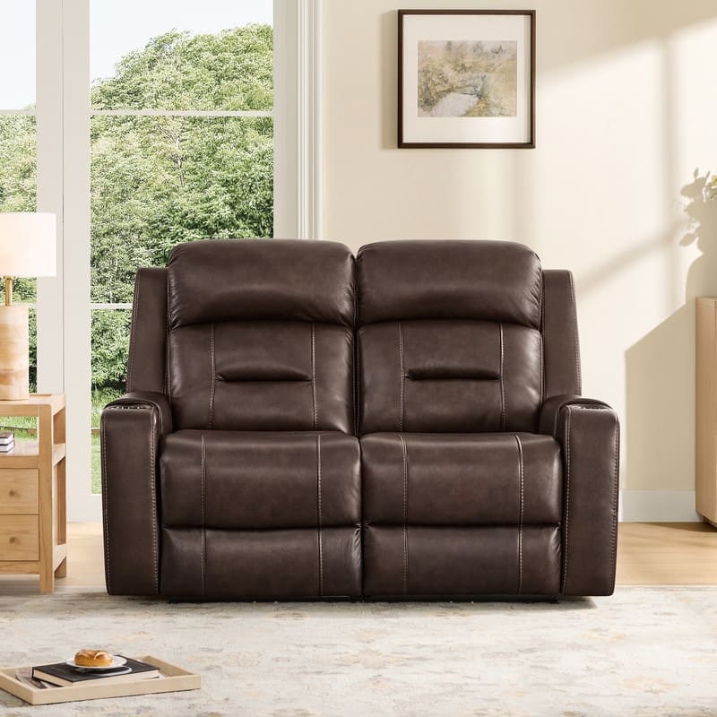 Spruce & Spring Genuine Leather Power Reclining Sofa with Wireless Charging