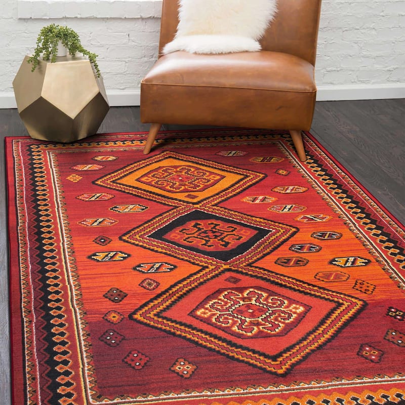 My Magic Carpet Phoenix Kilim Garnet Machine Washable Area Rug - 5' X 7'