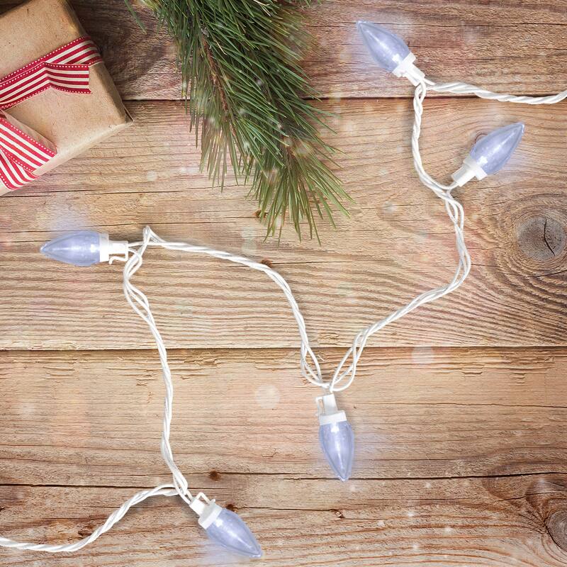 LED C7 Christmas Lights - Pure White - 16' White Wire - 25ct