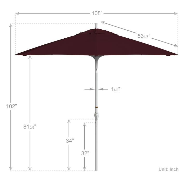 California Umbrella 9' Rd. Aluminum Patio Umbrella, Crank Lift with Push Button Tilt, White Finish, Pacifica Fabric