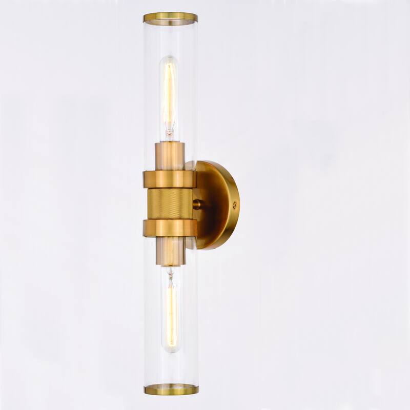 Levitt 2 Light Mid Century Modern Industrial Bathroom Vanity Bath Bar Fixture Clear Glass