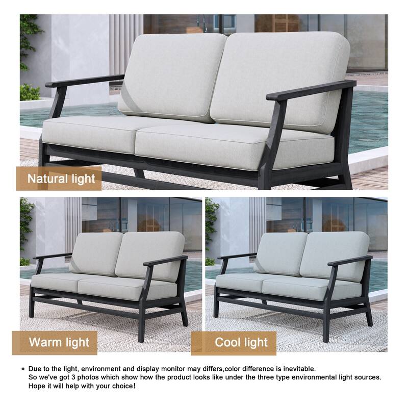 Patio Teak Wood Outdoor Loveseat Sofa with Cushions
