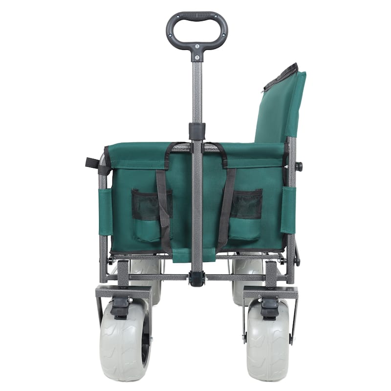 3-in-1 Folding Wagon Cart with Bench Seat - Green