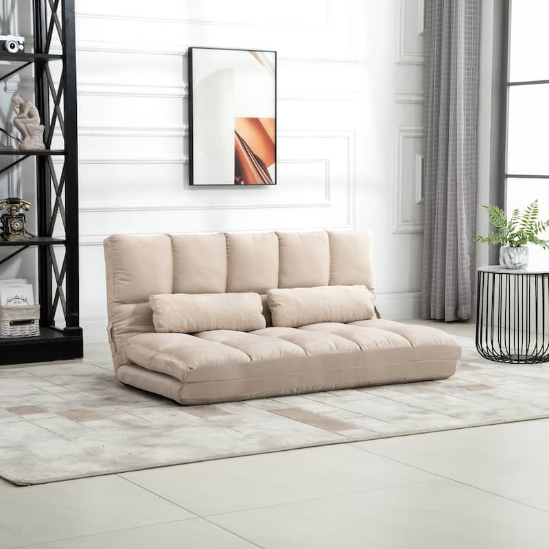 Beige 51.3" Folding Loveseat Chaise Lounge Chair