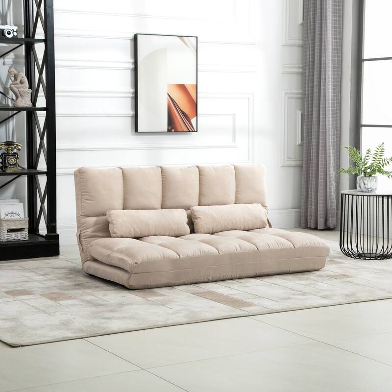 Beige Modern 51.3" Folding Upholstered Loveseat Chaise Lounges Chair with 2 Pillows and Adjustable Backrest